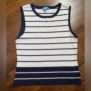 Draper James- cream navy sleeveless knit sweater top coastal preppy quiet luxury
